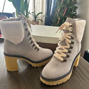 Oasis Society Grey Shearling Lace Up Boots